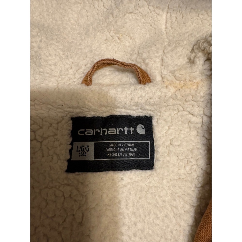 Carhartt Kids Brown Sherpa Lined Duck Canvas Active Jacket Size L 14 CP8486-211